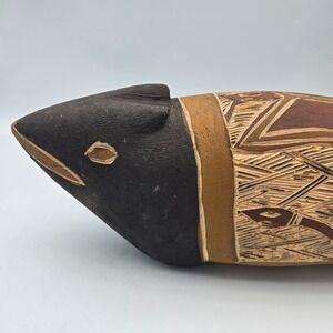 Australian Aboriginal Animal Figurine Hand Carved Wood Etched Butterfly & Snake